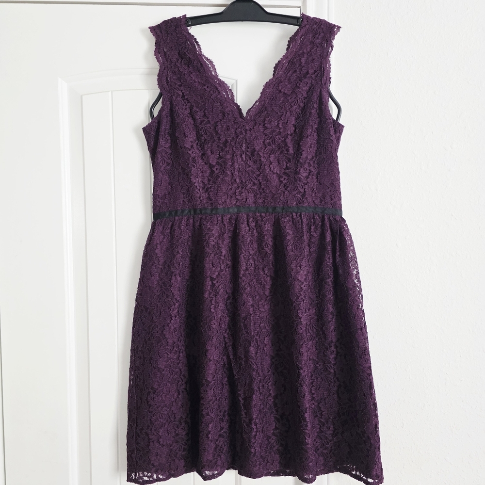 Ann Taylor LOFT Burgandy Scalloped Lace Dress Size 6
